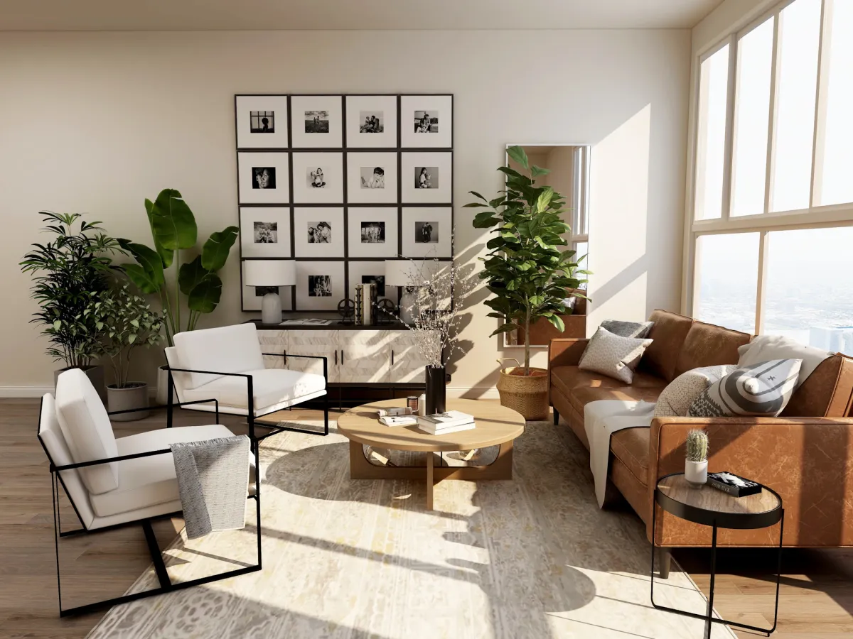 A thoughtfully arranged, naturally lit living room
